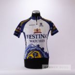1995 white, blue and yellow French Festina Peugeot Sibille replica Cycling team race jersey, scarce,