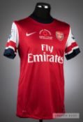 Andre Santos red Arsenal No.11 Poppy home jersey v Fulham on 10th November 2012, short-sleeved,