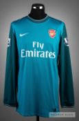 Lukasz Fabianski turquoise and green Arsenal No.21 goalkeeper jersey, season 2009-10, long-