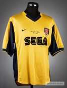 2000 UEFA Cup final yellow and navy Arsenal unnamed jersey v Galatasaray in Parken Stadium on 17th