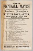 Rare and exceptionally early football programme issued for the Birmingham FA Probables v Improbables