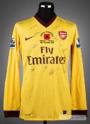 Squad signed Gael Clichy yellow Arsenal No.22 Poppy away jersey v Everton at Goodison Park on 14th