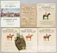 Horse racing race cards for 1953 Coronation Year Derby, 1900 Kempton Park, 1931 & 1932 Newbury and
