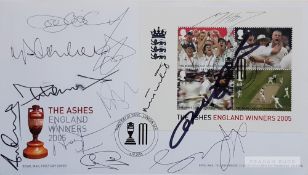 England 2005 Ashes Test team signed First Day Cover, comprising signatures of Michael Vaughan (