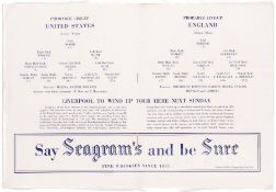 Match programme for the 1953 Coronation Celebration International friendly between USA and England