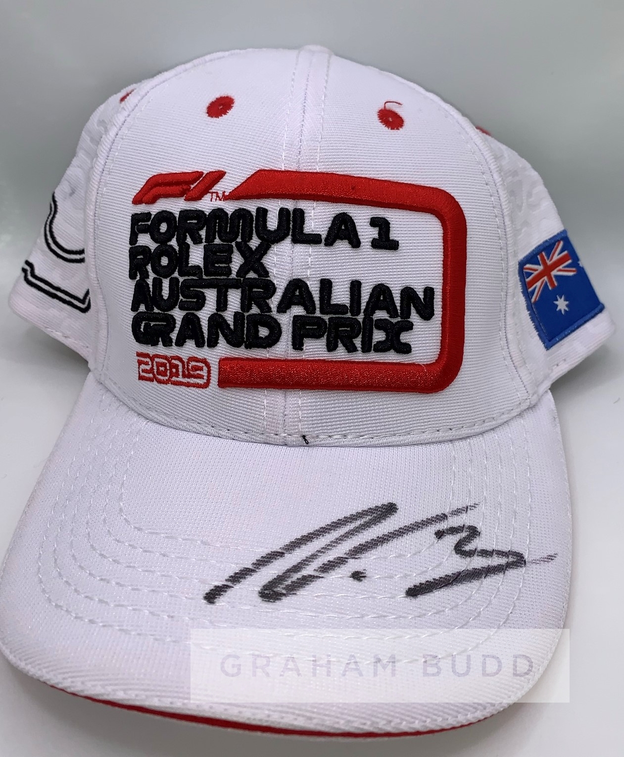 Valtteri Bottas (FIN) signed 2019 Australian F1 Grand Prix white cap and photo, photo 8 by 10in., - Image 2 of 2