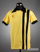 Yellow Watford No.7 home jersey circa 1975, by Umbro, short-sleeved with black collar, cuffs and