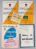 Selection of Rugby Union international programmes with tickets dating from the 1970s and 1980s,
