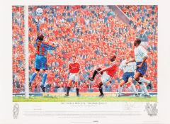 Three signed "The Triple" Manchester United series limited edition posters, comprising a signed “The