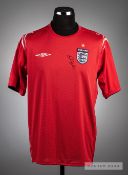 David Beckham signed red England away replica jersey, season 2004-06, short-sleeved, with ENGLAND