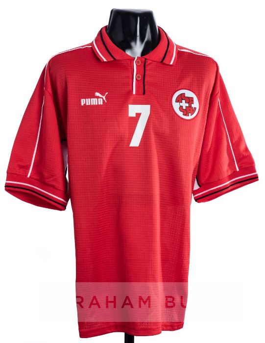 David Sesa red Switzerland No.7 home jersey from the European Championship Qualifying match