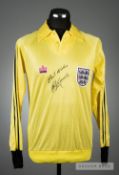 Ray Clemence signed yellow England No.1 goalkeeping jersey circa 1981, by Admiral, long-sleeved with