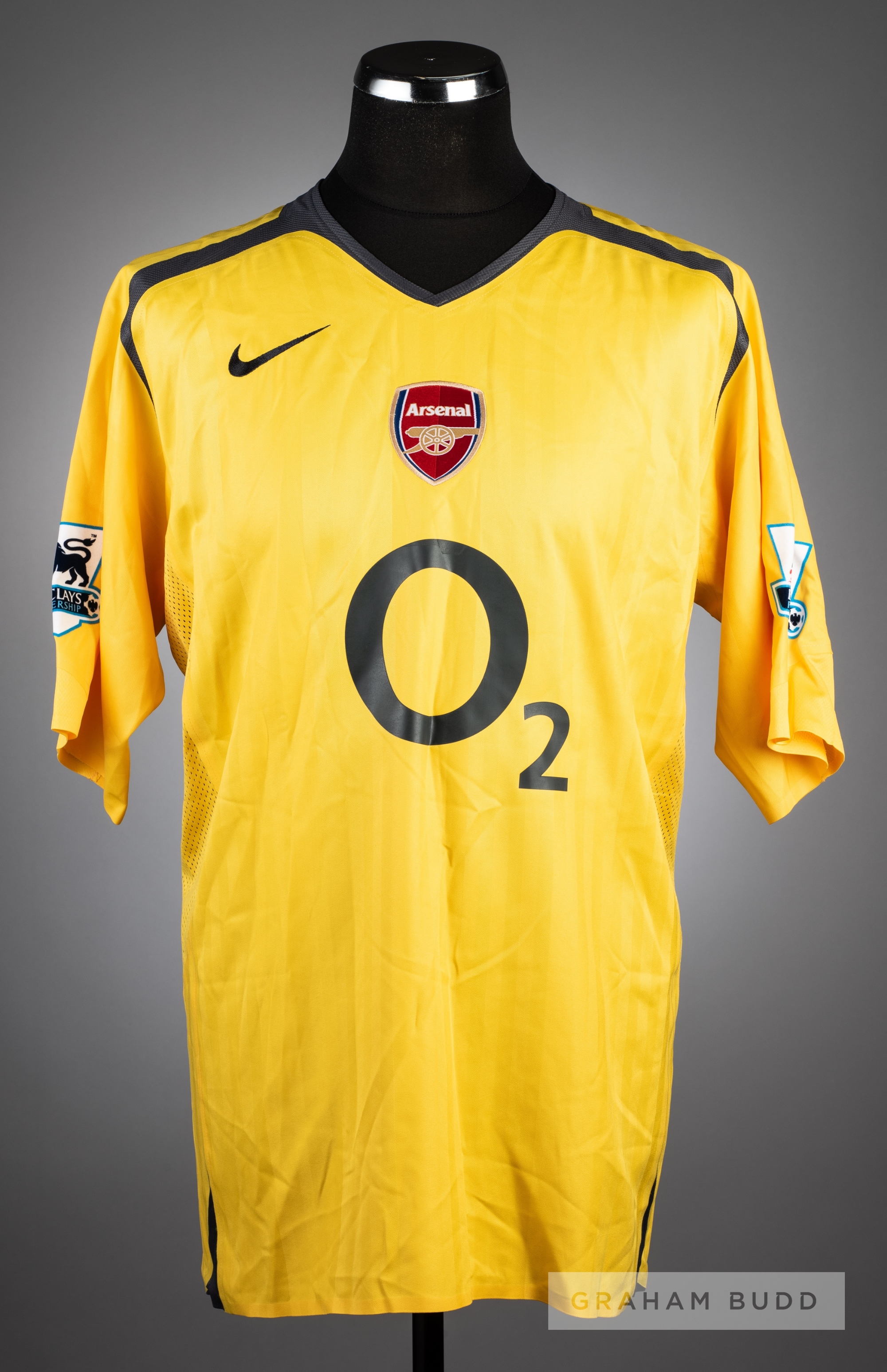 Philippe Senderos signed yellow Arsenal No.20 away jersey, season 2005-06, short-sleeved, with