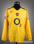 Cesc Fabregas signed yellow Arsenal No.15 away jersey, season 2005-06, long-sleeved, with BARCLAYS