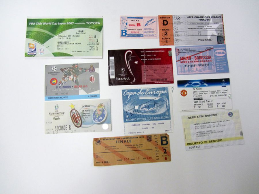 Eleven AC Milan football tickets, including the Semi-Final of the 1974 European Cup Winners' Cup