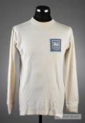 White Preston North End No.4 home jersey circa 1965, by Umbro, long-sleeved, embroidered cloth