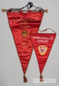 Two official East German football pennants,  the first dated Easter 1961 and inscribed ASK