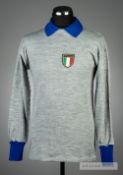 Grey Italy No.12 reserve goalkeepers jersey 1970s, long-sleeved in woollen mix, blue collar and