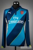 Calum Chambers navy and turquoise Arsenal No.21 away jersey v Manchester United, at Old Trafford