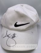 Adam Scott (AUS) signed white Nike cap and 2013 action photo, signed on peak in black marker pen,