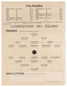 Match programme sheet for the 1946 International between France and England at Stade De Colombes,