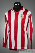 Red and white striped Atletico Madrid No.5 home jersey late 1970s, long-sleeved, embroidered club