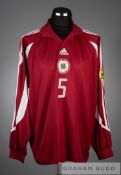 Huris Laizans red and white Latvia No.5 UEFA 2004 Euro qualifier jersey, long-sleeved with UEFA 2004