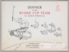 Ryder Cup Team dinner menu, held at the Mansion House on 23rd September 1963,  bearing the names