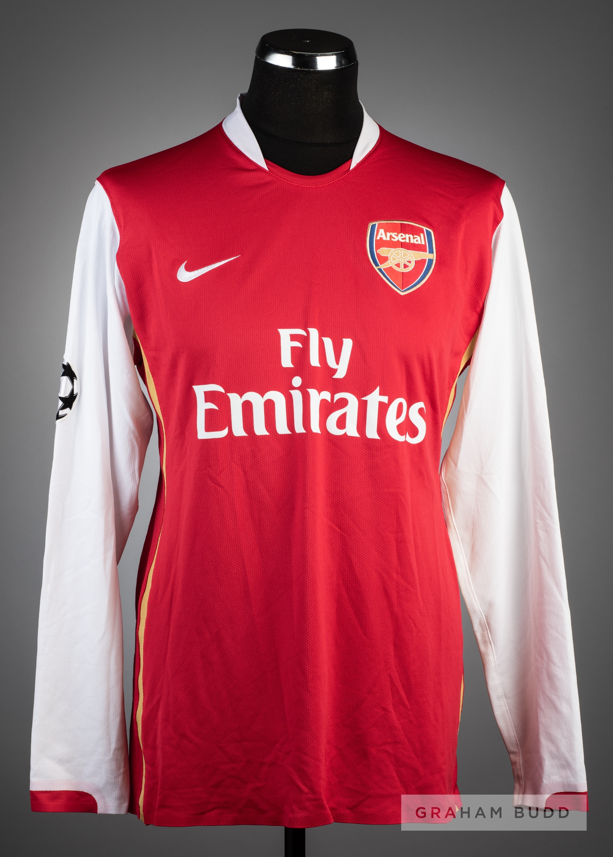 Bacary Sagna red and white Arsenal No.3 jersey v Bucharest in the UEFA Champions League at