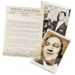 Two Rocky Marciano b & w press photographs and a typed letter to Marciano from the Post- Star,