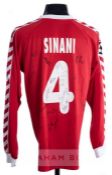 Sehid Sinani multi-signed red FC Thun No.4 UEFA Champions League jersey, season 2005-06, long-