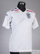 John Terry signed white England replica jersey, season 2007-09, short-sleeved with three lion crest,