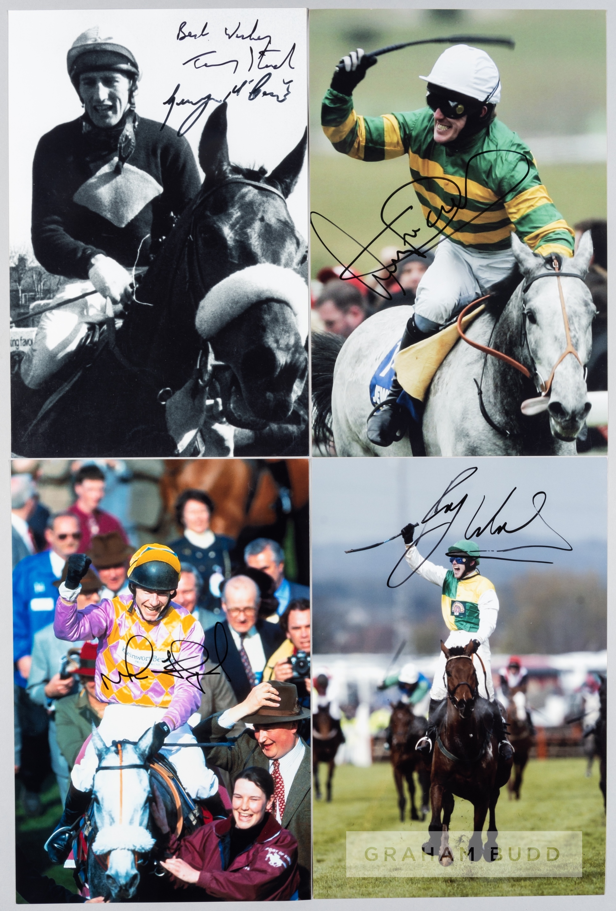 Collection of 35 signed photographs of legendary National Hunt moments and personalities, in b&w