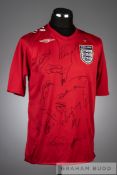 Squad signed red England replica away jersey, season 2006-07, short-sleeved, country three lion