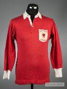 Trevor Ford red Wales No.9 jersey worn in the match v England 1950-51, by Jack Sharp Sports Depot,