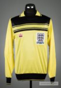 Yellow and black England intermediate level No.1 goalkeeper's jersey circa 1982, by Admiral, long-