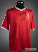 Trevor Francis and John McGovern signed red and white Nottingham Forest official retro 1979 European