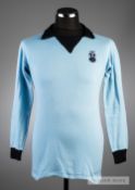 Sky blue Coventry City No.11 home jersey circa 1973, by Umbro, long-sleeved, dark blue collar and