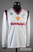 Bryan Robson signed white Manchester United No.7 away jersey from the 1984-85 UEFA Cup Campaign,