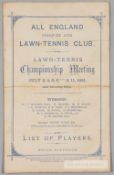 All England Croquet and Lawn Tennis Club Wimbledon programme, held on 2nd to 11th July 1881, the