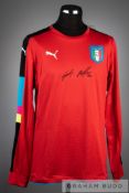 Gianluigi Buffon signed red Italy goalkeeper's replica jersey, by Puma, long-sleeved, signed