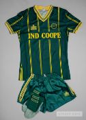 A complete Leicester City green away strip season 1984-85, by Admiral, comprising a short-sleeved