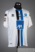 German Denis signed white Atalanta B.C. No.19 away jersey, season 2012-13, short-sleeved with