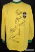 Brazil legends signed yellow retro Brazil jersey as worn in the 1970 World Cup Final in Mexico,