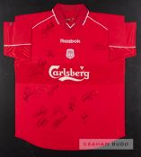 A team signed red Liverpool home replica jersey, season 2000-02, short-sleeved, bearing club crest