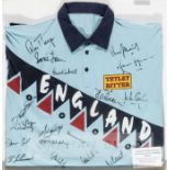England team signed light blue cricket jersey worn by Ronnie Irani on the tour of Zimbabwe and New