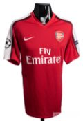 Thomas Vermaelen red Arsenal No.5 home jersey from the match against Olympiakos, UEFA Champions