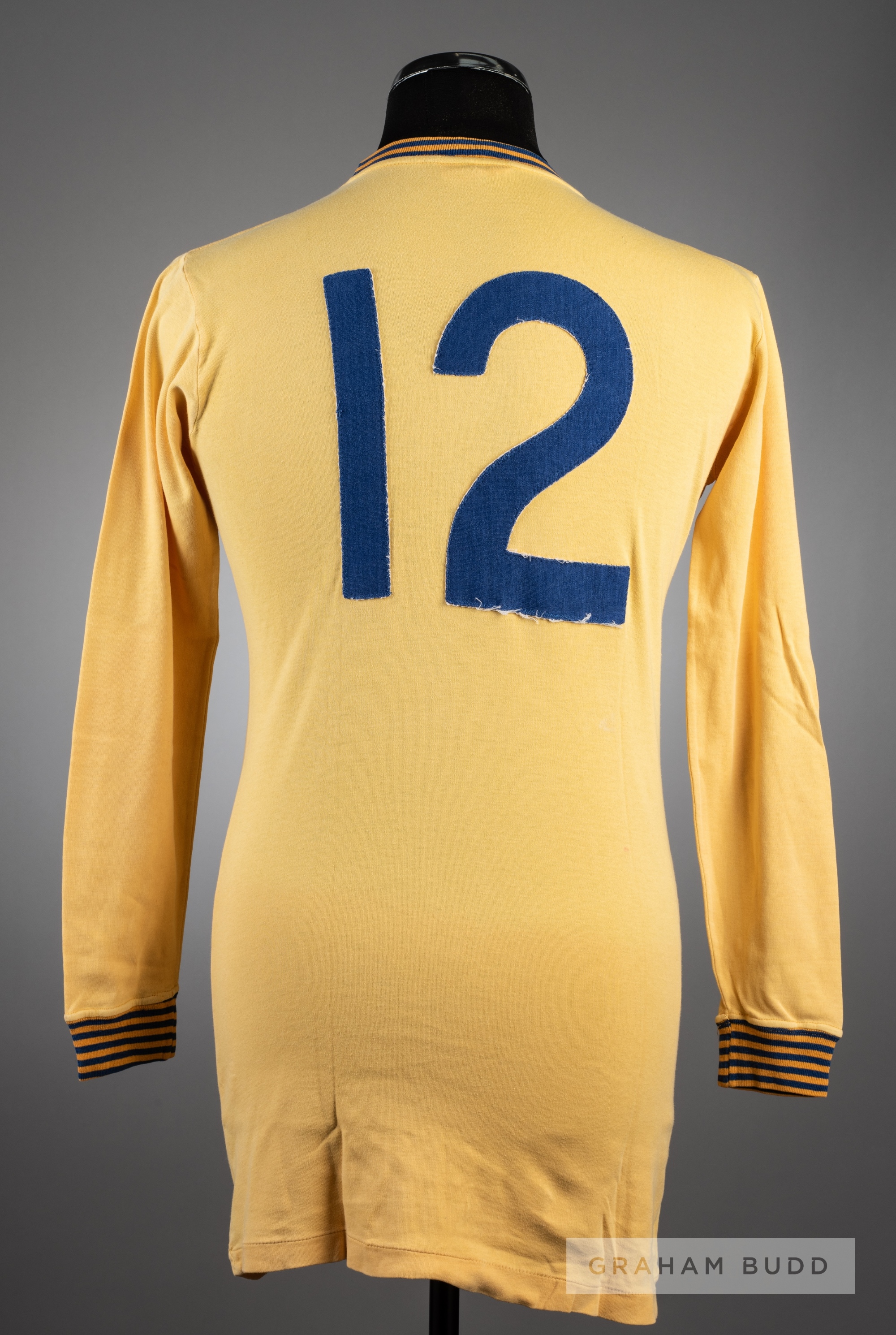 Yellow Torquay United No.12 substitute's jersey circa 1969,  by Umbro, long-sleeved, gold and blue - Image 2 of 2