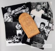 Cassius Clay and Sonny Liston signed leather boxing glove,  the tan left hand leather glove by J.