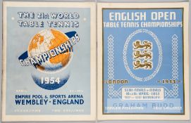 A English Open Table Tennis Championship programmes for 1953, held at Wembley on 10th and 11th